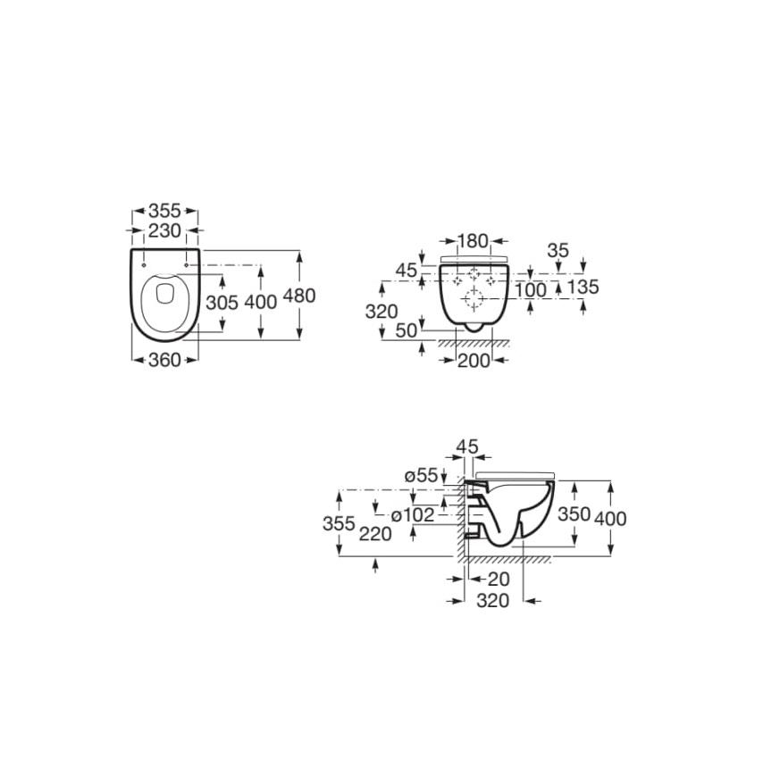 Roca Meridian Compact Rimless White WC šolja 36x48x40 konzolna ovalna A346244000