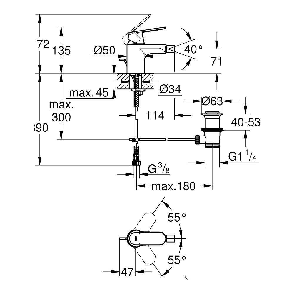 Grohe Eurosmart Cosmopolitan Chrome baterija (slavina) za bide sa odlivnim ventilom pop-up 71mm 32839000