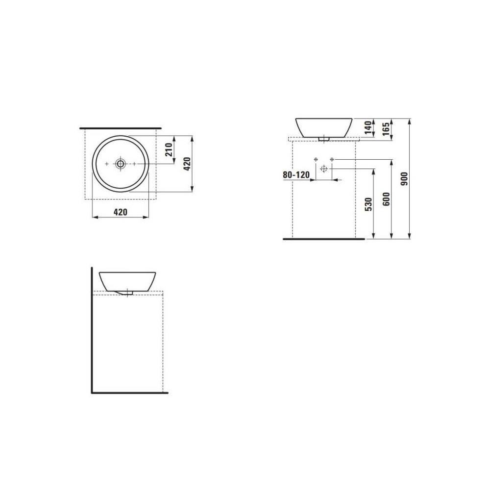 Laufen Pro umivaonik (lavabo) 42x42x16,5 nadgradni sa prelivom okrugli 8.1296.2.000.109.1