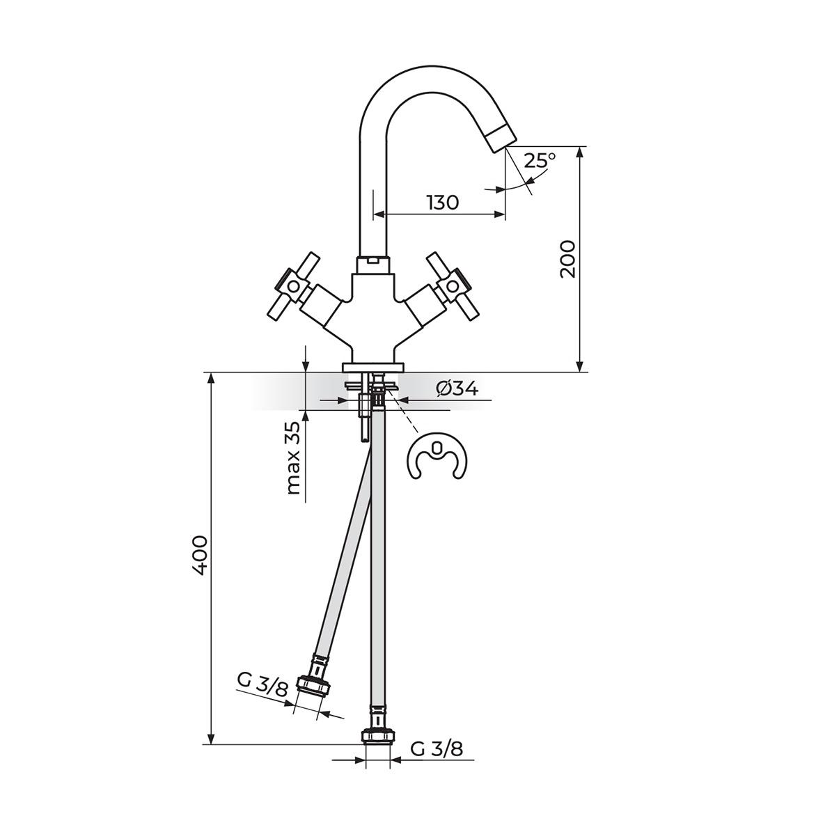 Rosan XO 200 Chrome baterija (slavina) za umivaonik dvoručna XO30101