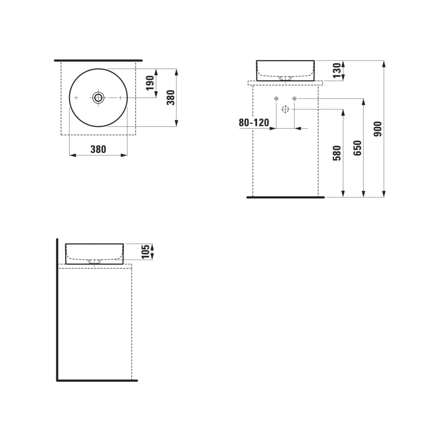 Laufen Living White umivaonik (lavabo) 38x38x13 nadgradni okrugli 8.1143.5.000.112.1