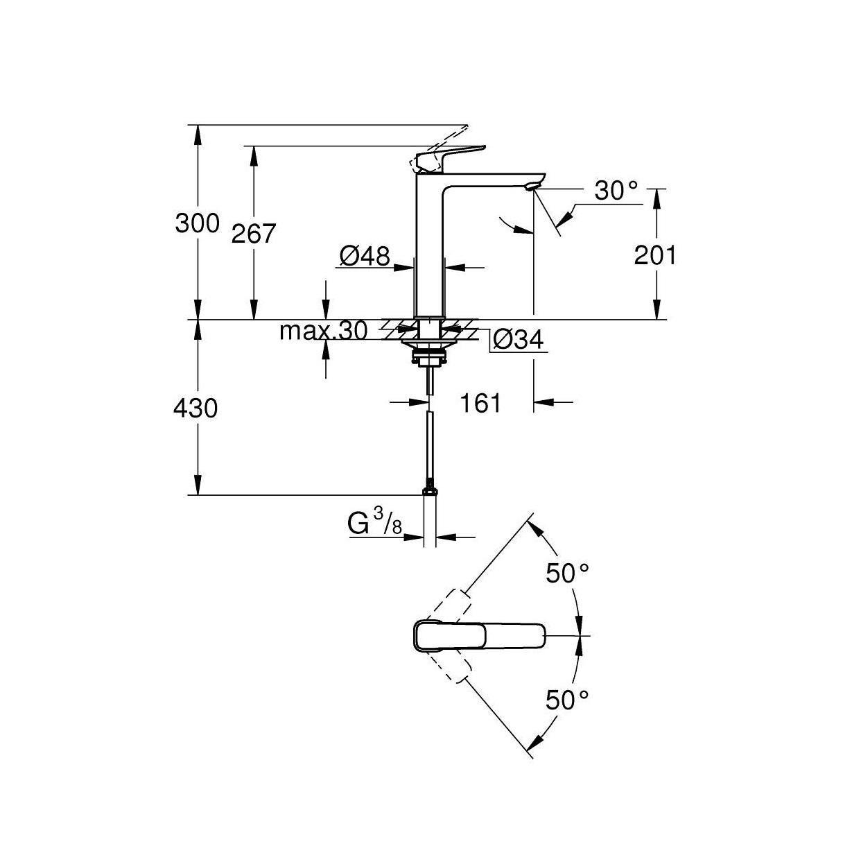Grohe Cubeo 201 Matt Black baterija (slavina) za umivaonik sa odlivnim ventilom sifona push-open 1017292430