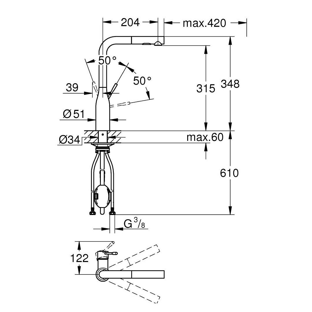 Grohe Essence 315 Phantom Black jednoručna baterija (slavina) za sudoperu sa izvlačnim tušem 30504KF0