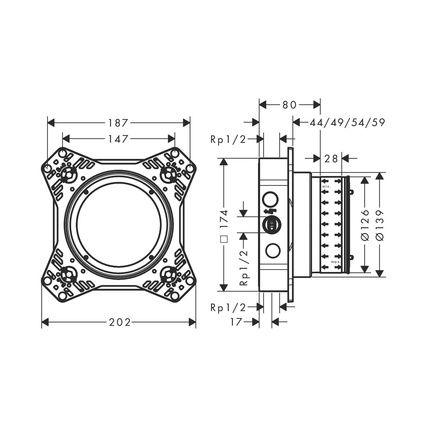 Hansgrohe iBox 2 univerzalna ugradna jedinica za nove modele mešača, prebacivača i nadglavnih tuševa 01500180