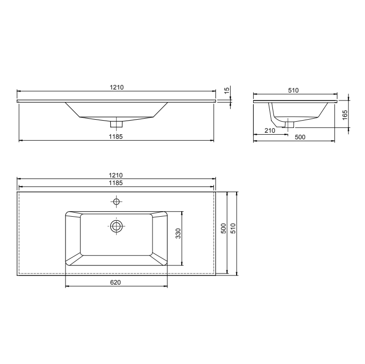 Turkuaz CeraStyle Ibiza White umivaonik (lavabo) 121x51x1,5 konzolni sa rupom za bateriju, prelivom i zaravnjenjem levo i desno 50600U
