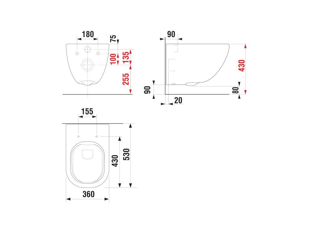 Jika Mio Black Rimless WC šolja konzolna 36x53x35 8.2071.4.716.000.1