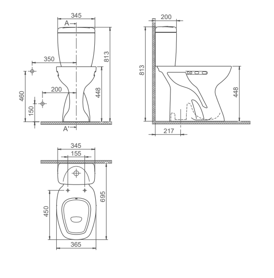 Turkuaz CeraStyle White monoblok za osobe sa invaliditetom sa odvodom u pod (simplon) 36,5x69,5x81,3 18100W