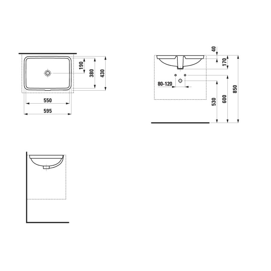 Laufen Pro S White umivaonik (lavabo) 55x38x17 podgradni sa prelivom 8.1196.8.000.109.1