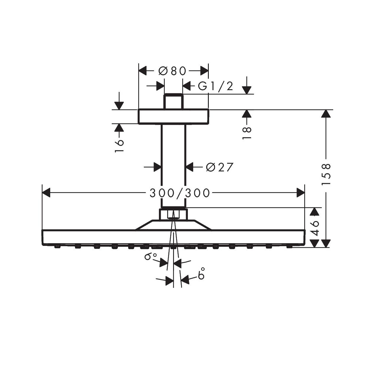 Hansgrohe Raindance E 300 Chrome nadglavni tuš okrugli sa 1 mlazom i držačem nadglavnog tuša plafonskim od 160 mm 26250000
