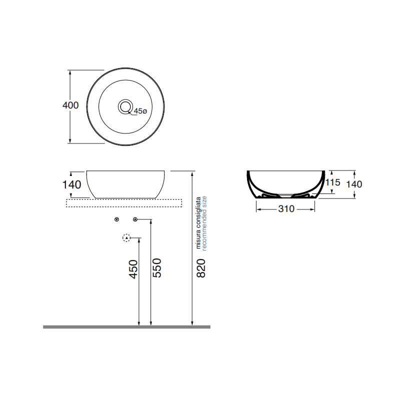 Azzurra Elegance Circle White umivaonik (lavabo) 40x40x14 nadgradni okrugli ELLA040140C0BI