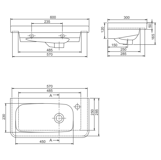 Turkuaz CeraStyle Noura White umivaonik (lavabo) 60x30x5 konzolni sa rupom za bateriju desno i prelivom 33000U