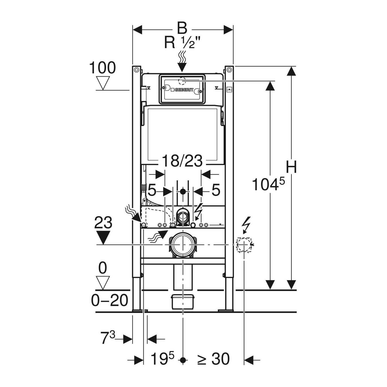Geberit Duofix Delta 12 ugradni vodokotlić visine 112cm sa setom za kačenje, priključcima i zvučnom izolacijom za tastere sa prednje strane 111.153.00.1