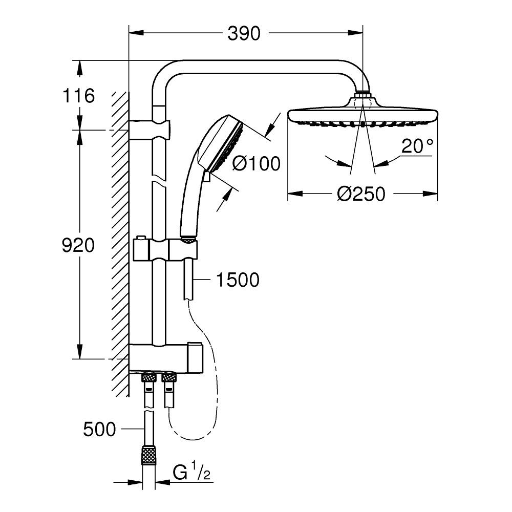 Grohe Tempesta Cosmopolitan System 250 Chrome tuš sistem usponski sa ručnim tuš setom i okruglim nadglavnim tušem 26675000 