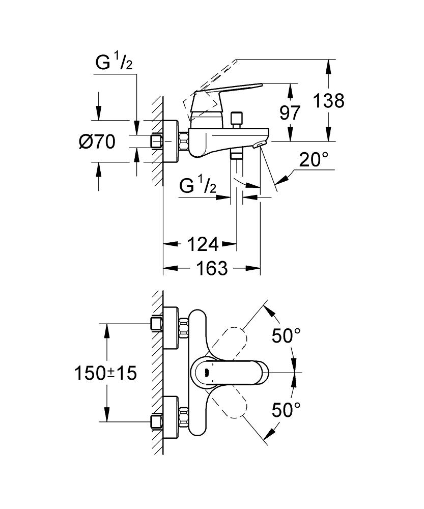 Grohe Eurosmart Cosmopolitan Chrome baterija (slavina) za tuš sa izlivom 32831000