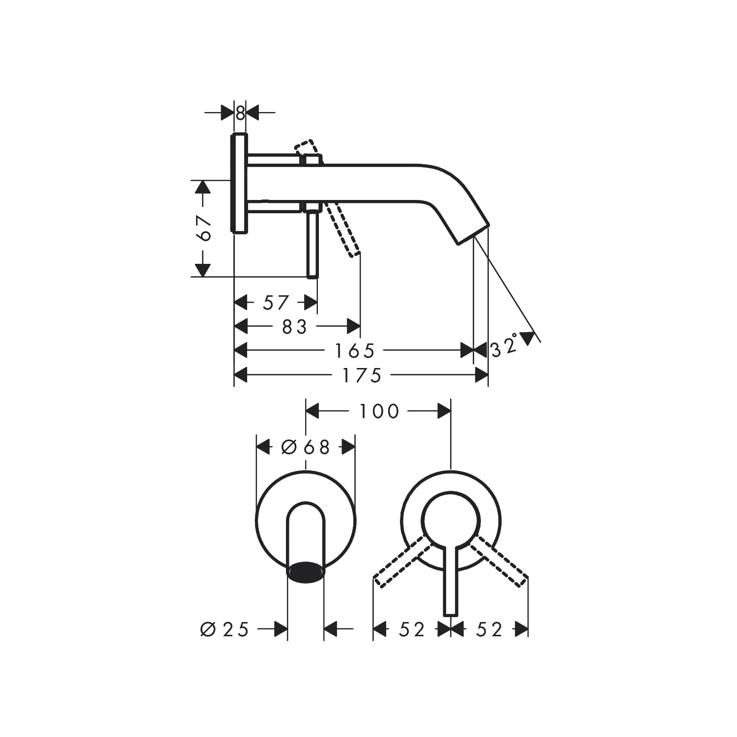 Hansgrohe Tecturis S 165 EcoSmart+ Matt Black baterija (slavina) za umivaonik zidna sa odlivnim ventilom sifona nezatvorivim 73350670