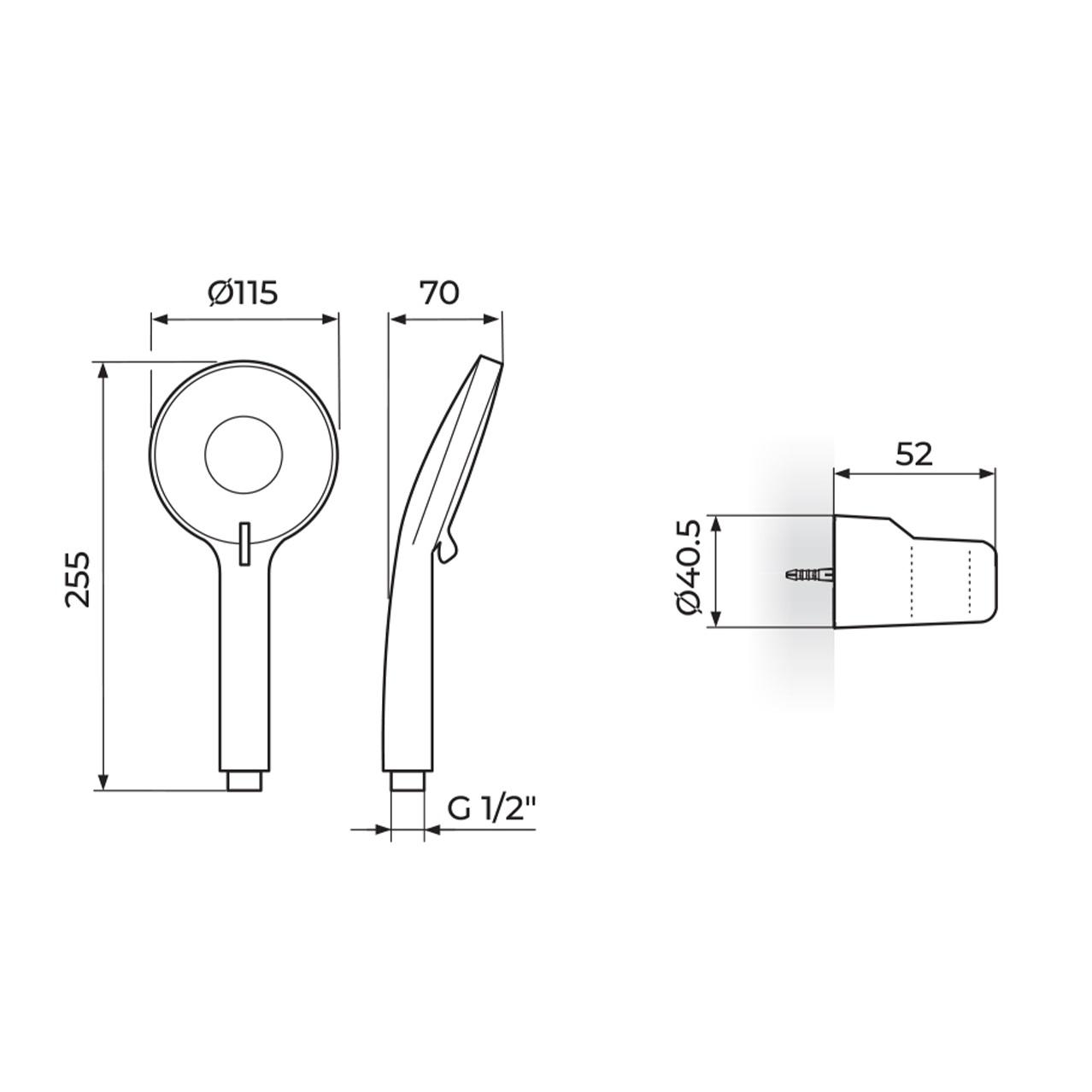 Rosan Blau Matt Black ručni tuš sa više funkcija, tuš crevo i zidni držač PTRS70B