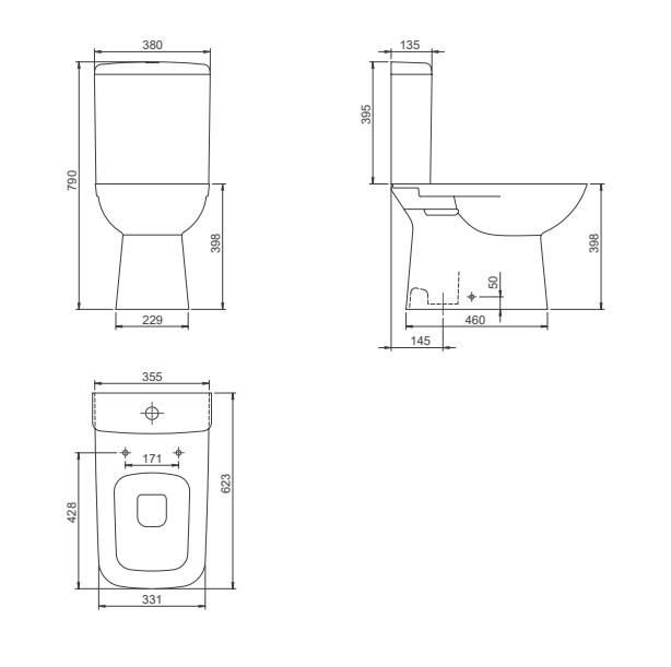 Turkuaz CeraStyle Duru White monoblok sa odvodom u zid (simplon) sa ispiračem 33,1x62,3x79 28800