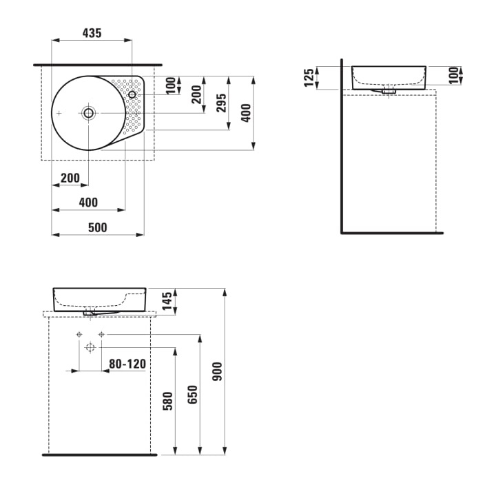 Laufen Val White umivaonik (lavabo) 50x40x12,5 nadgradni bez rupe za bateriju 8.1228.1.000.109.1