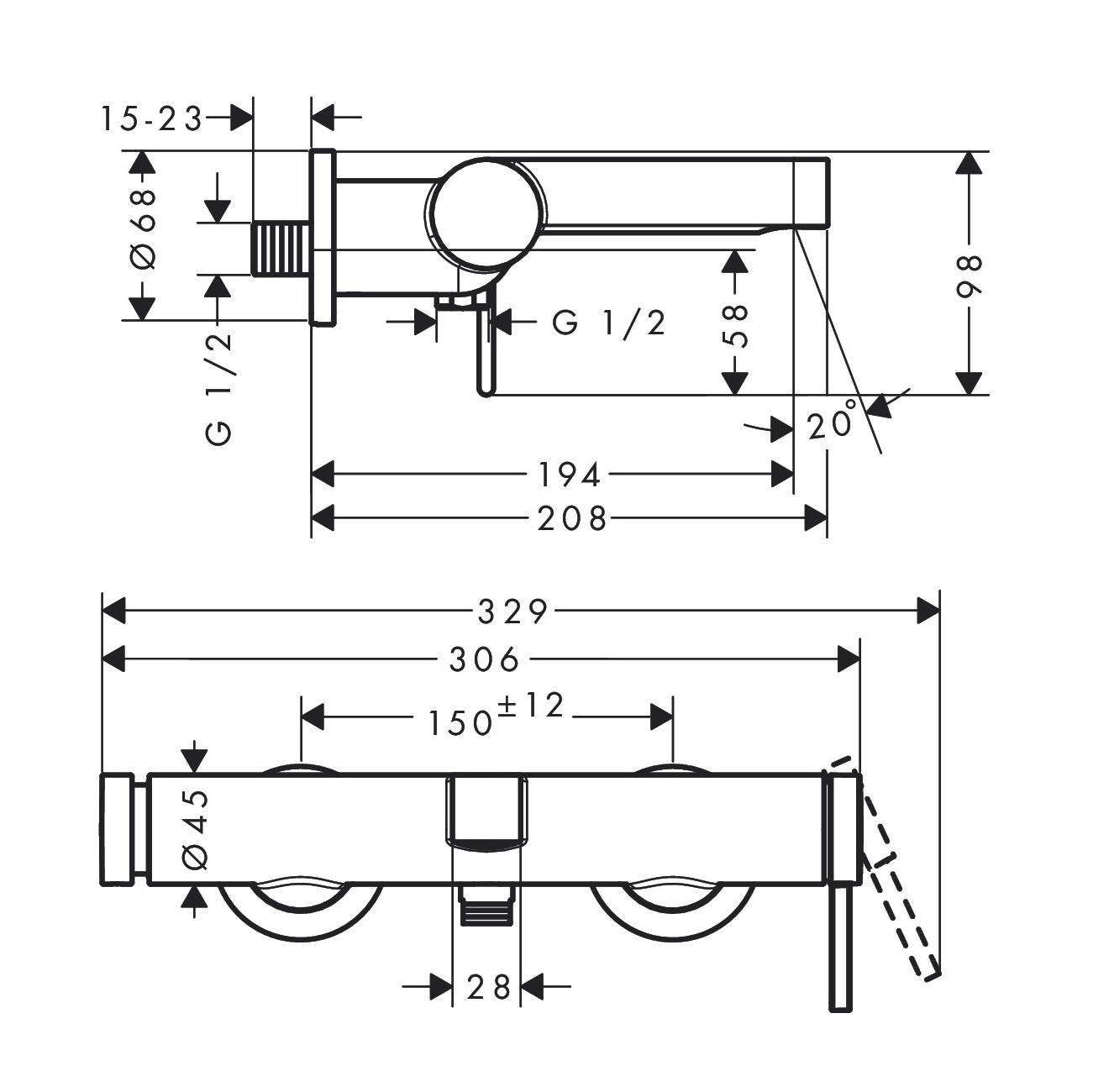 Hansgrohe Finoris 195 Chrome baterija (slavina) za tuš sa izlivom 76420000
