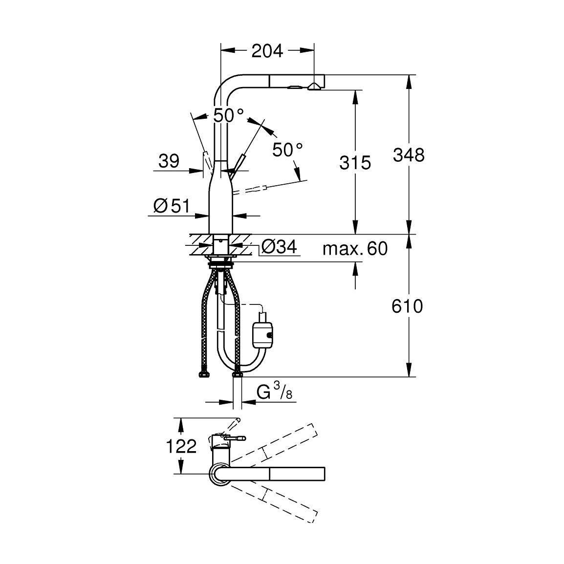 Grohe Essence 320 Brushed Cool Sunrise baterija (slavina) za sudoperu sa izvlačećim tušem sa 2 mlaza 30270GN0