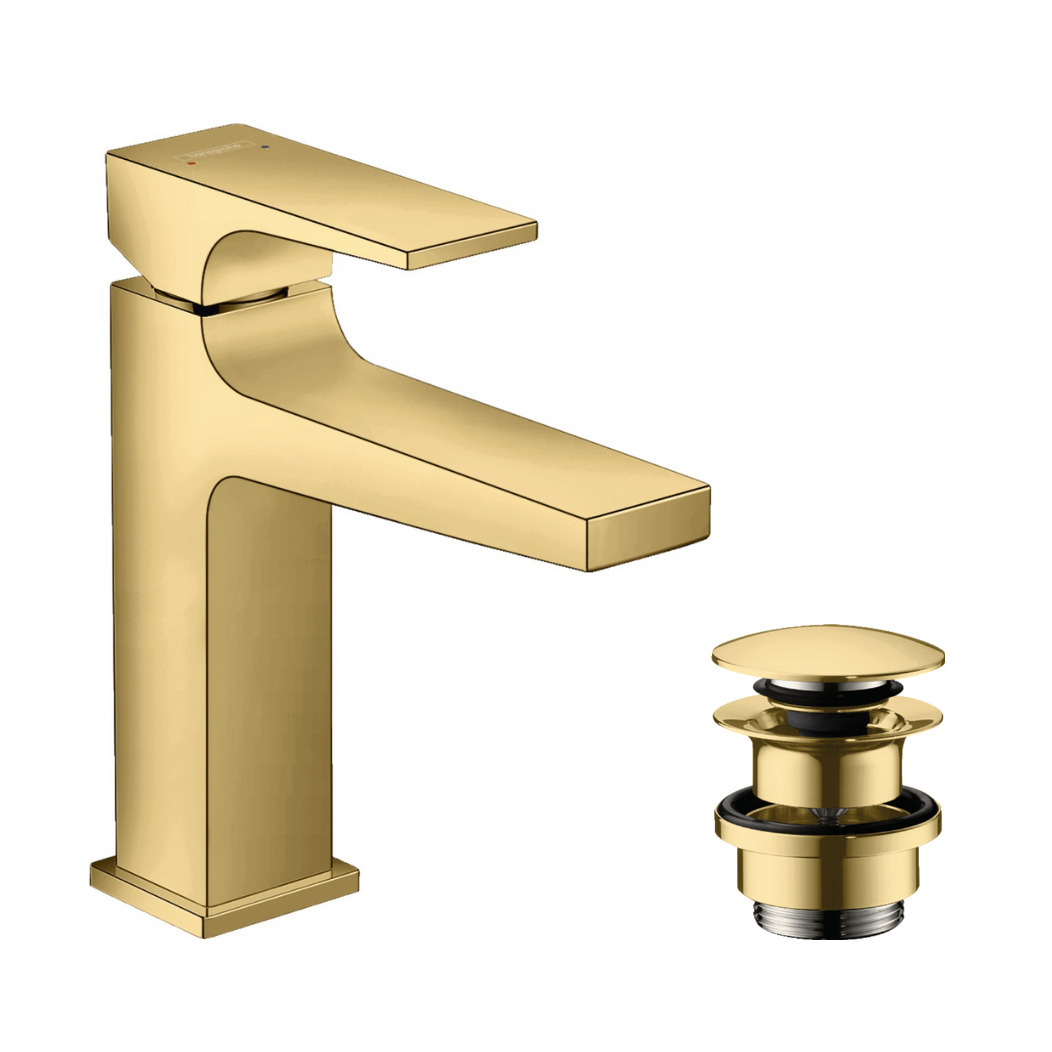 Hansgrohe Metropol 110 Polished Gold Optic Air Power EcoSmart baterija (slavina) za umivaonik sa odlivnim ventilom sifona push-open metalnim 32507990