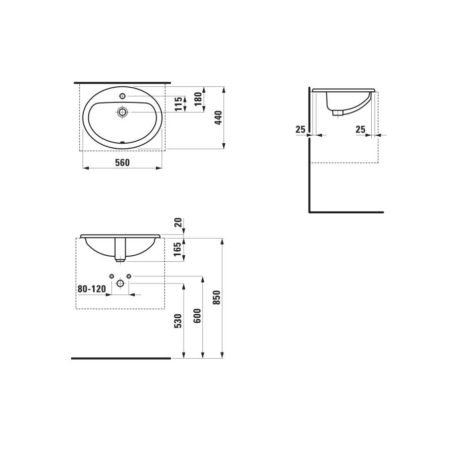 Laufen Pro White umivaonik (lavabo) 56x44x16,5 ugradni sa rupom za bateriju 8.1395.1.000.104.1