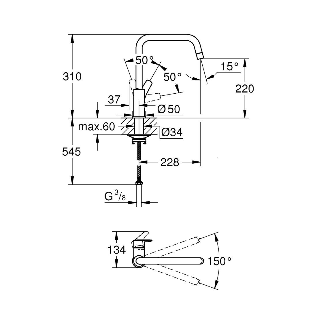 Grohe Via 220 Chrome baterija (slavina) za sudoperu jednoručna 30568000