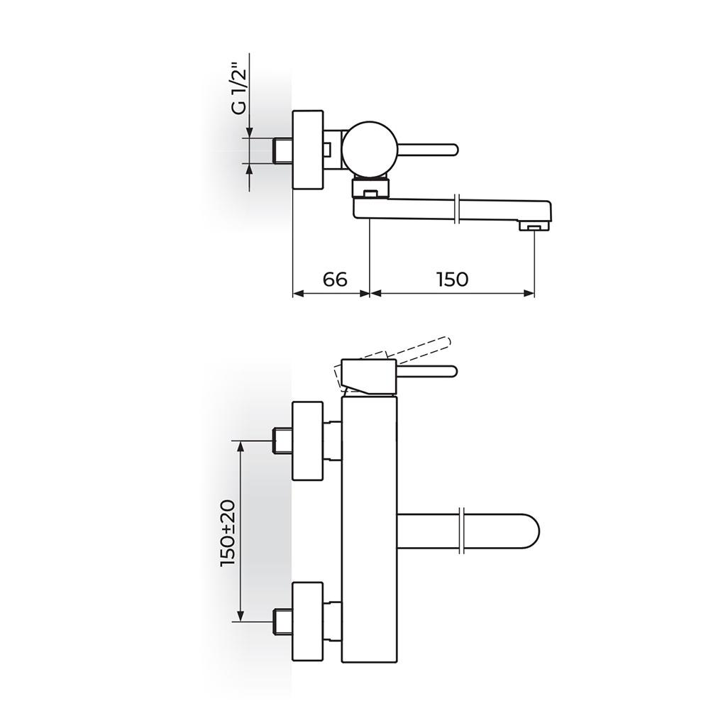 Rosan Zerro 150 Chrome baterija (slavina) za umivaonik/sudoperu zidna JZ32115