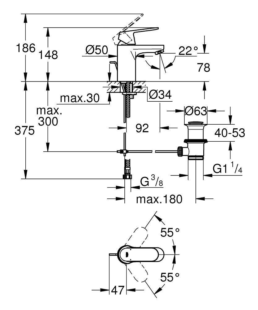 Grohe Eurosmart Cosmopolitan 80 Chrome baterija (slavina) za umivaonik sa odlivnim ventilom sifona 32825000