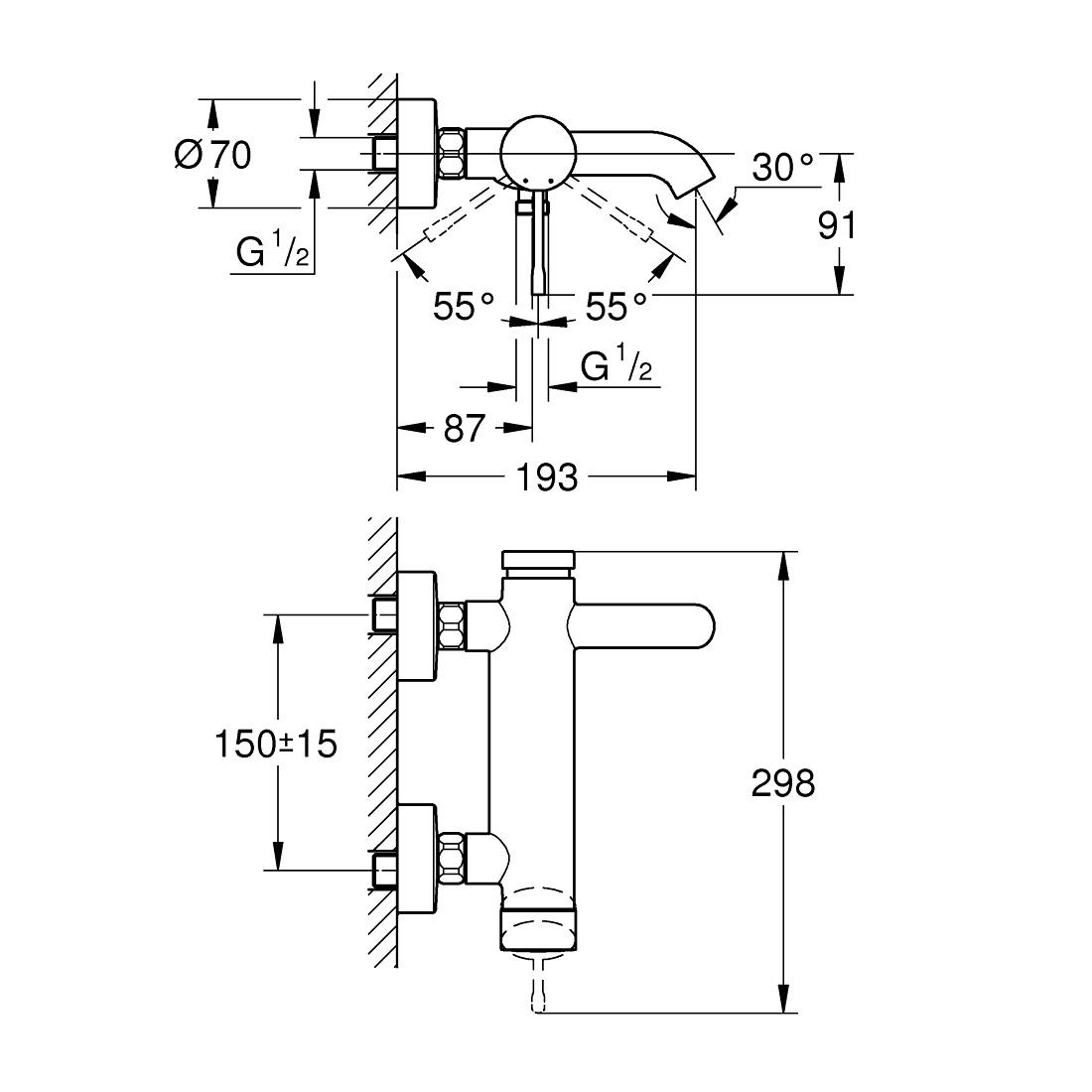 Grohe Essence Hard Graphite baterija (slavina) za tuš sa izlivom 33624A01