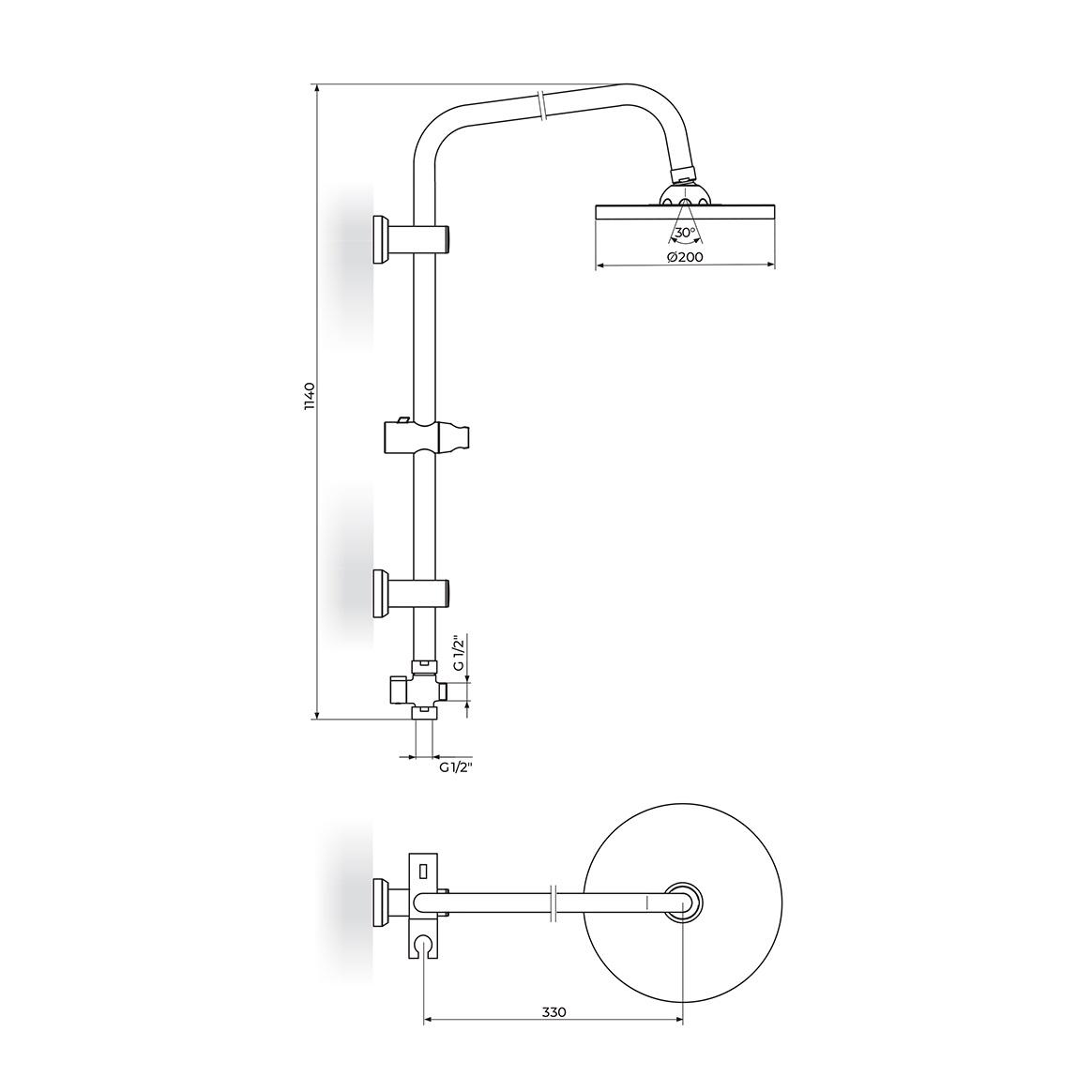 Rosan Smart 200 Chrome nadglavni i ručni usponski tuš set sa prebacivačem i držačem za sapun PUTKSMART