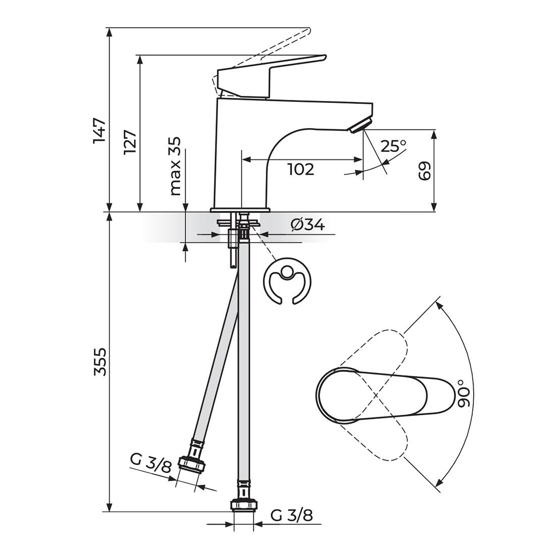 Rosan Smart 70 Chrome baterija (slavina) za umivaonik sa produženim izlivom JA302001