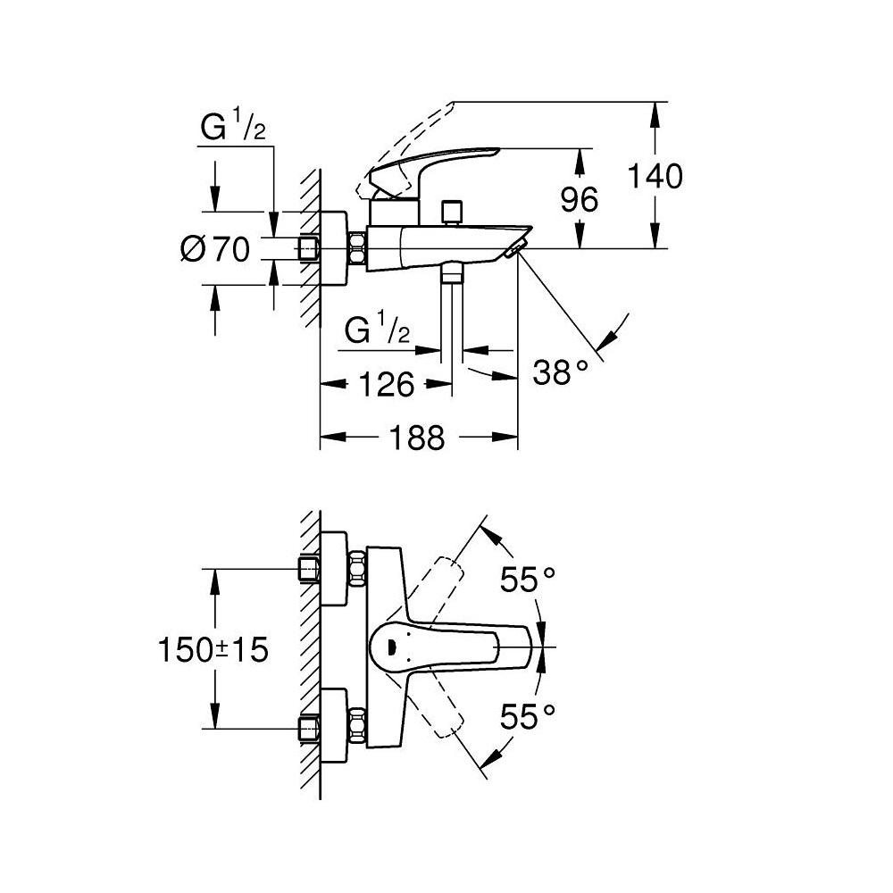 Grohe Eurosmart Black Matt baterija (slavina) za tuš sa izlivom 333002433