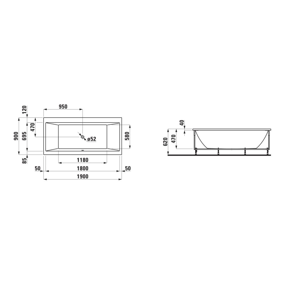 Laufen Pro White kada 190x90x62 ugradna pravougaona od akrila 2.3495.1.000.000.1
