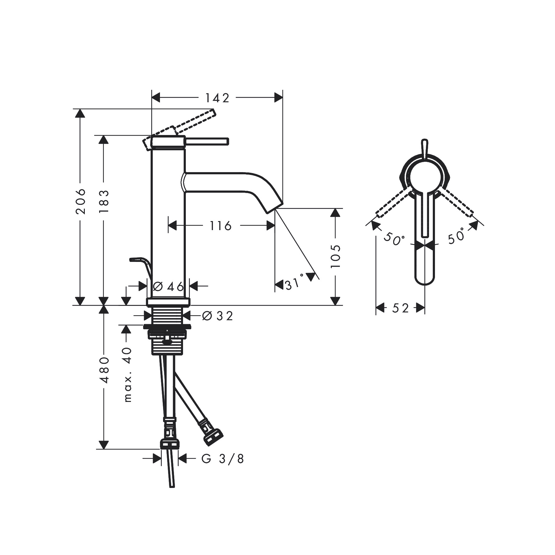 Hansgrohe Tecturis S 110 EcoSmart+ Matt Black baterija (slavina) za umivaonik sa odlivnim ventilom sifona pop-up 73310670
