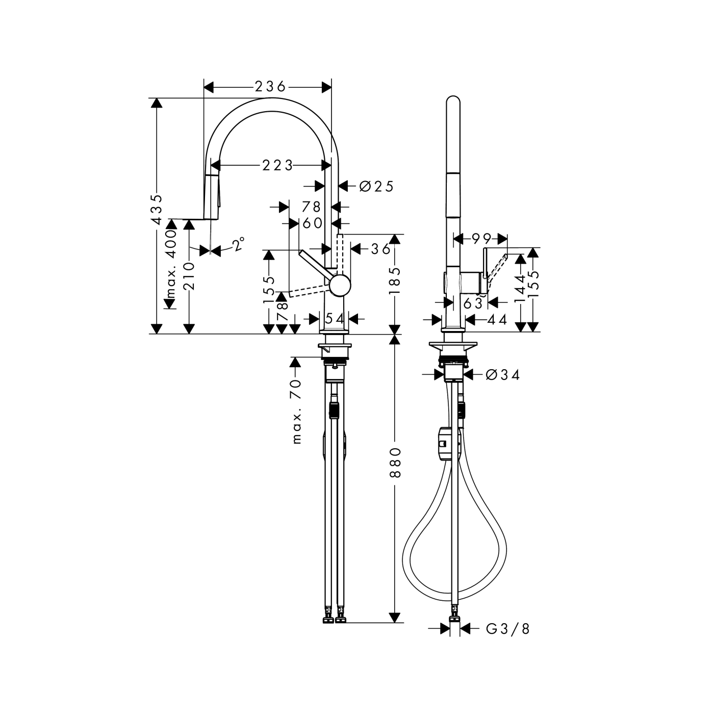 Hansgrohe Talis M54 Matt Black baterija (slavina) za sudoperu sa izvlačećim tušem sa 2 vrste mlaza 72800670