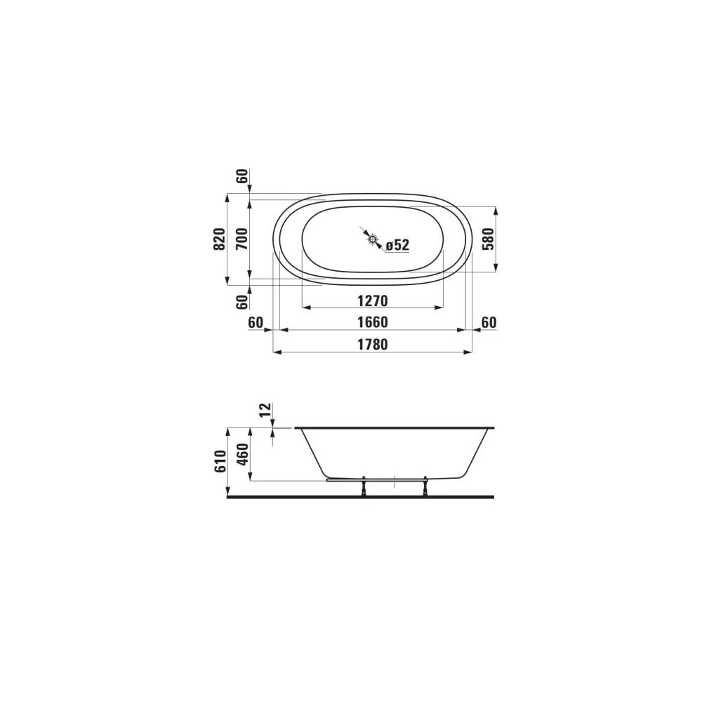 Laufen Il Bagno Alessi White kada 178x82x47,2 ovalnog oblika, ugradna sa centralnim izrezom ramom prelivom i click-clack ovodnim ventilom, senzorno upravljanje LED sistemom, sensor steered air massage 2.4597.1.000.625.1