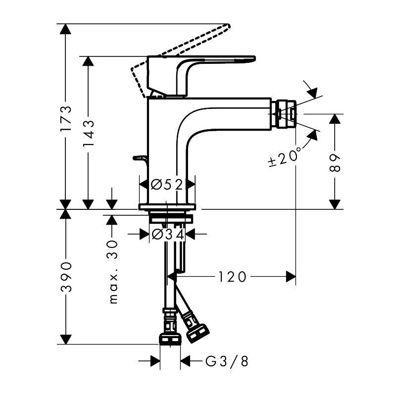 Hansgrohe Rebris S 70 Chrome baterija (slavina) za bide sa odlivnim ventilom sifona pop-up 72210000