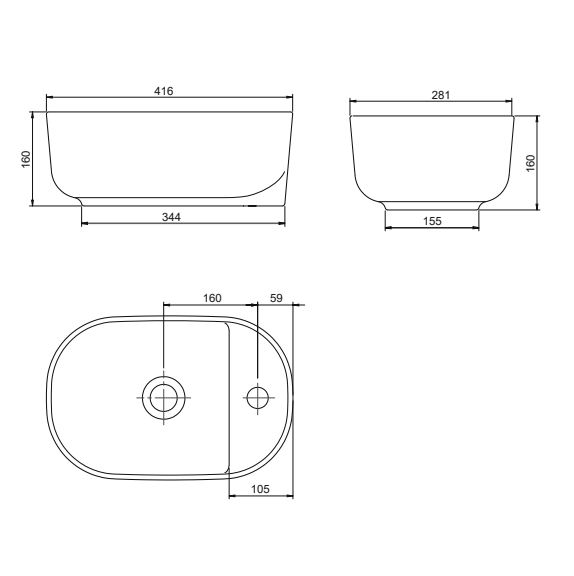 Turkuaz CeraStyle Noura White umivaonik (lavabo) 41,6x28,1 nadgradni sa rupom za slavinu 7700U