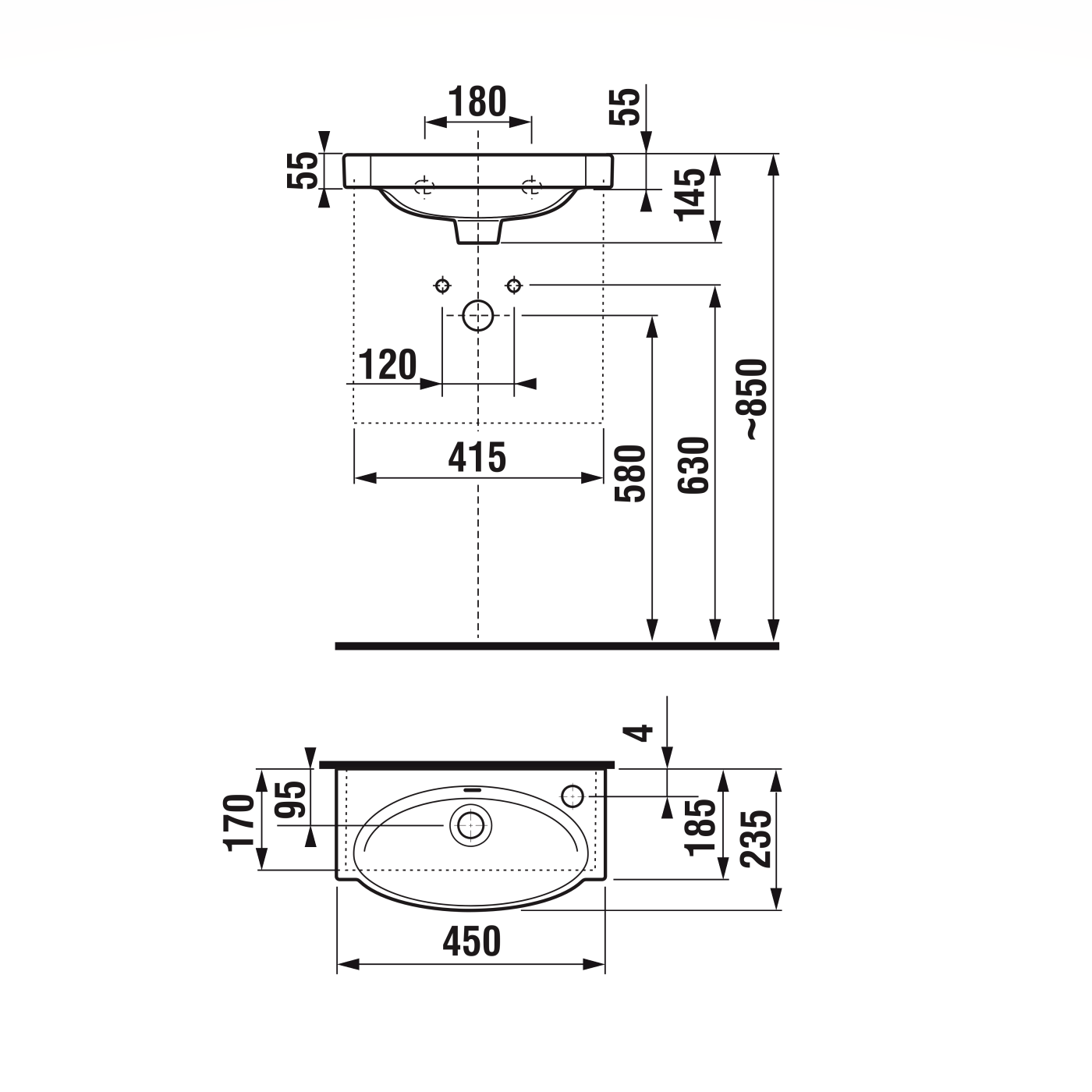 Jika Tigo White umivaonik (lavabo) 45x23,5x0,55 konzolni sa rupom za bateriju i sa prelivom 8.1521.2.000.105.1