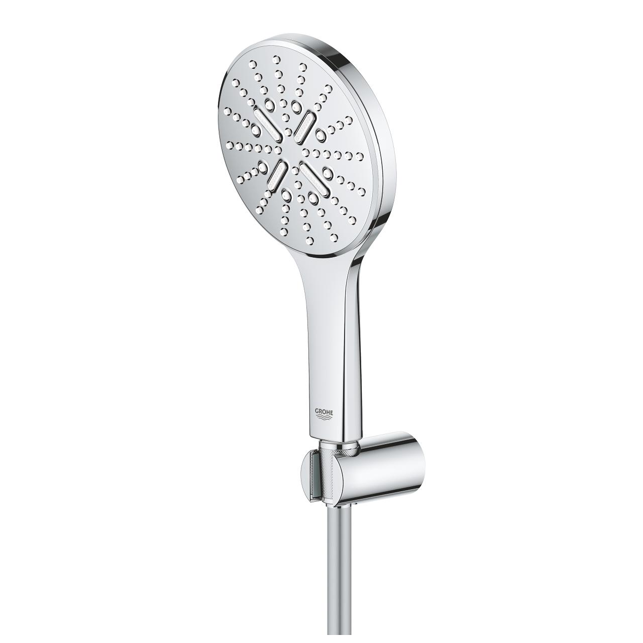 Grohe Rainshower Smartactive 130 Chrome tuš set: ručni tuš sa 3 mlaza, zidni držač za tuš i Silverflex 1500 crevo za tuš 26581000
