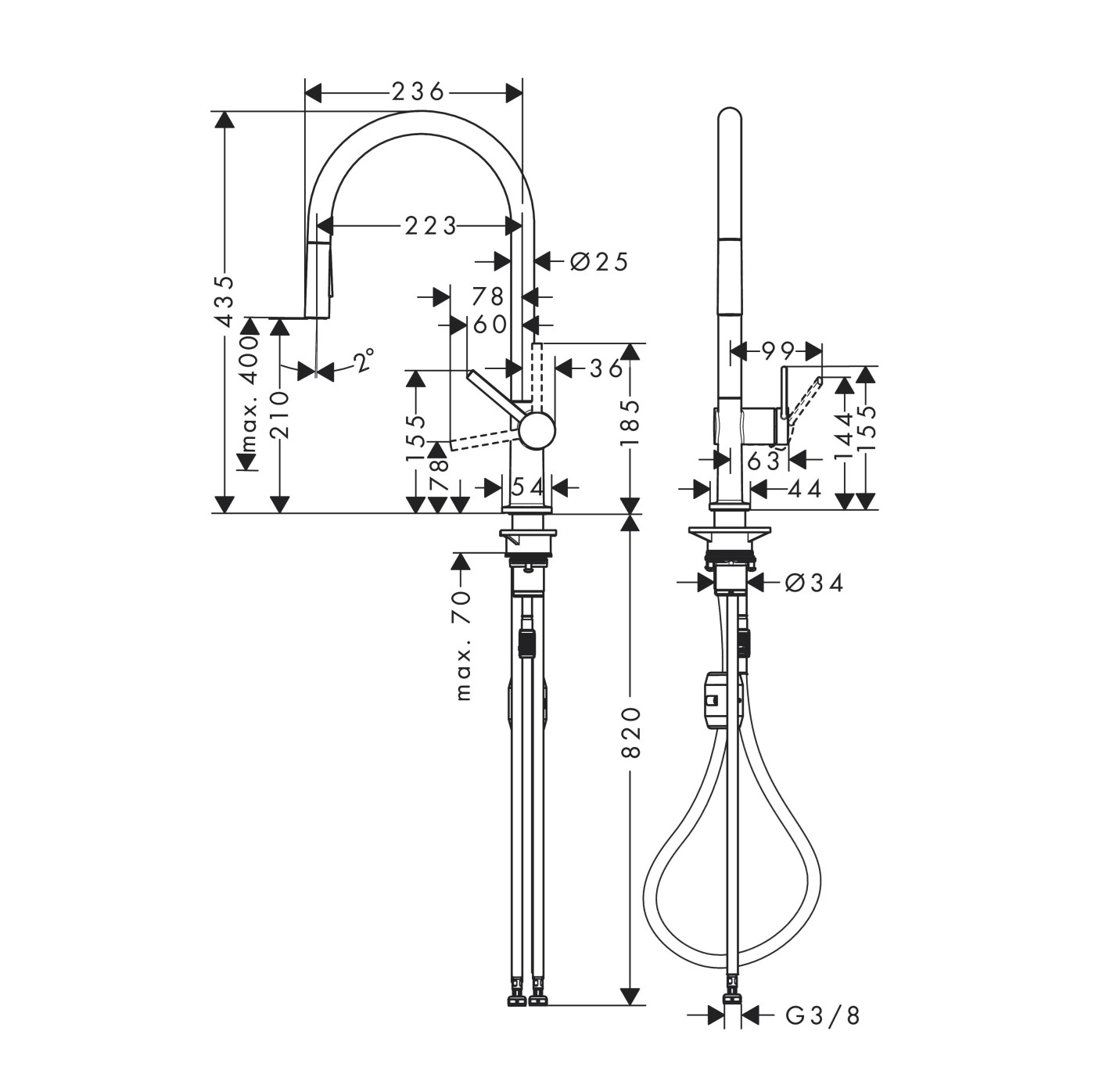 Hansgrohe Talis M54 210 Chrome baterija (slavina) za sudoperu sa izvlačećim tušem sa 2 mlaza 72800000