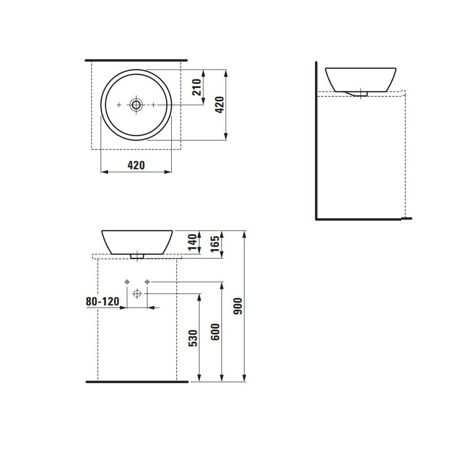 Laufen Pro White umivaonik (lavabo) 42x42x14 nadgradni okrugli 8.1296.2.000.112.1