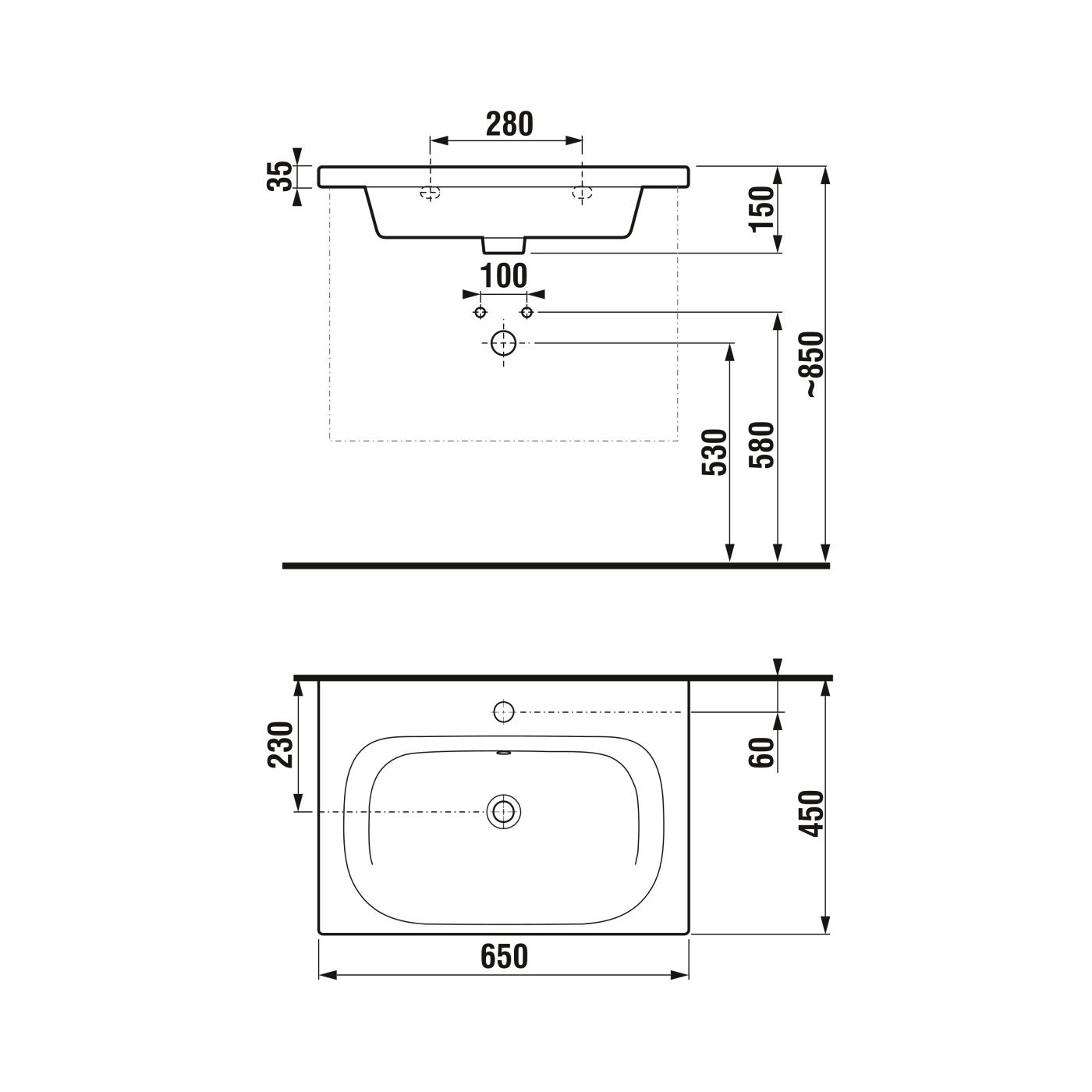 Jika Mio N White umivaonik (lavabo) 65x45x0,35 konzolni sa rupom za bateriju 8.1271.4.000.104.1