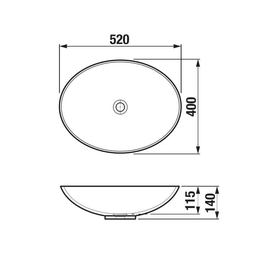 Jika Astra White umivaonik (lavabo) 52x40x14 nadgradni ovalni sa odlivnim ventilom sifona keramičkim nezatvorivim 8.1836.4.000.112.1