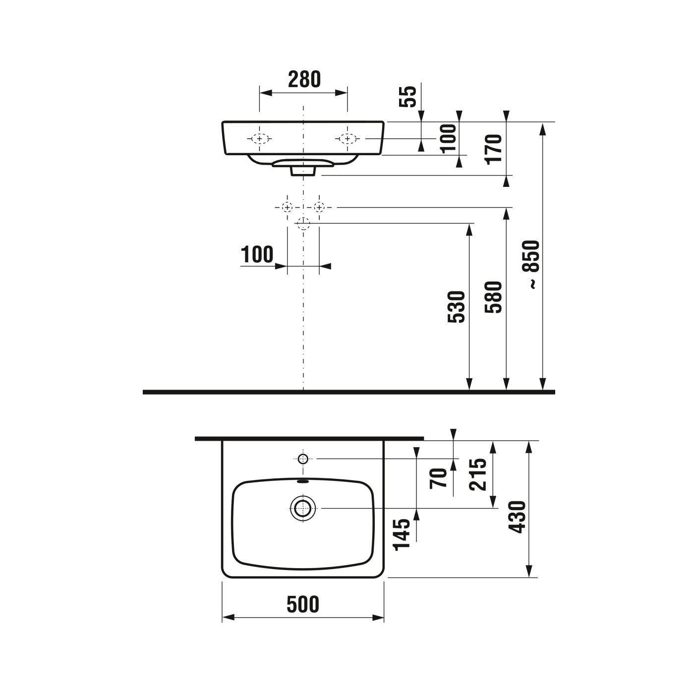 Jika Lyra Plus White umivaonik (lavabo) 50x43x1,7 konzolni sa rupom za bateriju i sa prelivom 8.1038.0.000.104.1