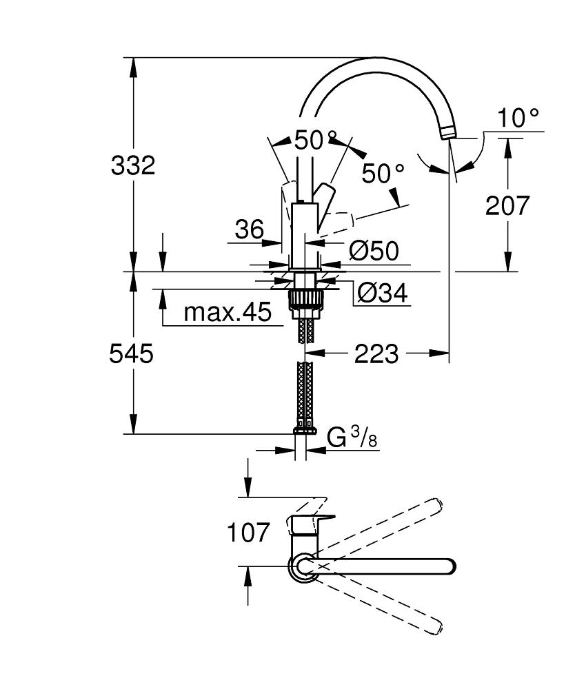 Grohe Bauedge Chrome 210 baterija (slavina) za sudoperu 31367001