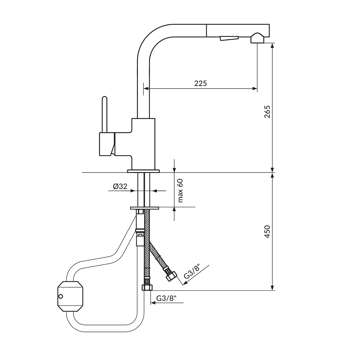 Rosan Dark 265 Matt Black baterija (slavina) za sudoperu sa izvlačećim tušem JD38601