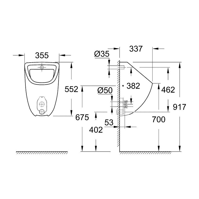 Grohe Bau Ceramic Alpine White pisoar 35,5x55,2x33,7 sa skrivenim dovodom 39438000