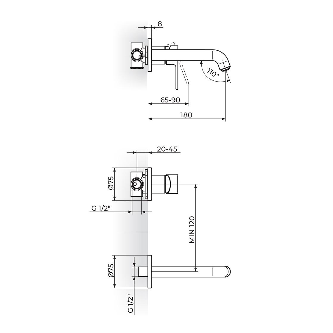 Rosan Mistique 180 Chrome baterija (slavina) za umivaonik uzidna (kompletan set) JM31401
